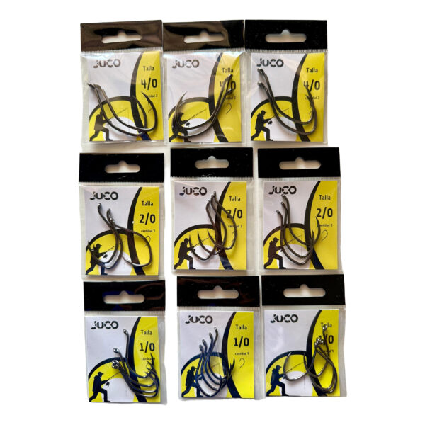 Pack Anzuelos JUCO Pesca al Vivo (9 uds) – Tamaños 4/0, 2/0, 1/0