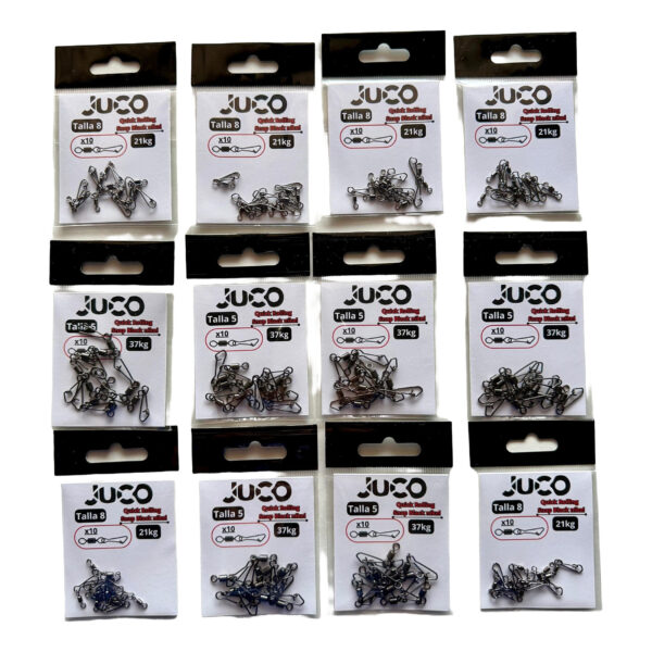 Pack Grilletes JUCO Rolling Snap Black Nickel – 12 Blísters (Tallas 8 y 5)