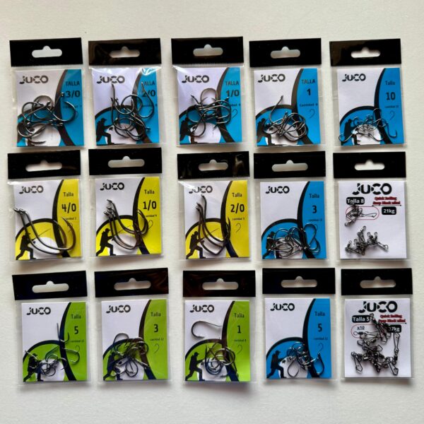 Pack Completo JUCO – 15 Blísters para Todas las Modalidades (Surfcasting, Al Vivo, Río y Mar)