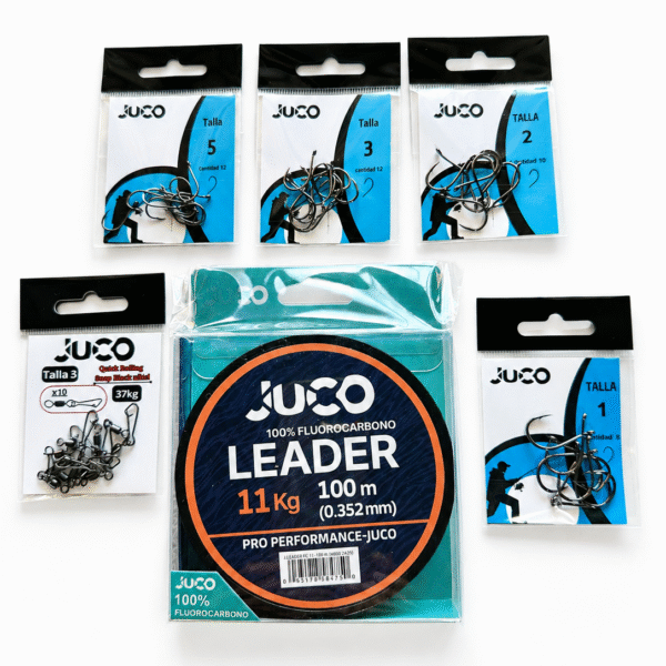 Pack  Fluorocarbono 0,35 mm + Anzuelos nº 5, 3, 2, 1 y Grilletes